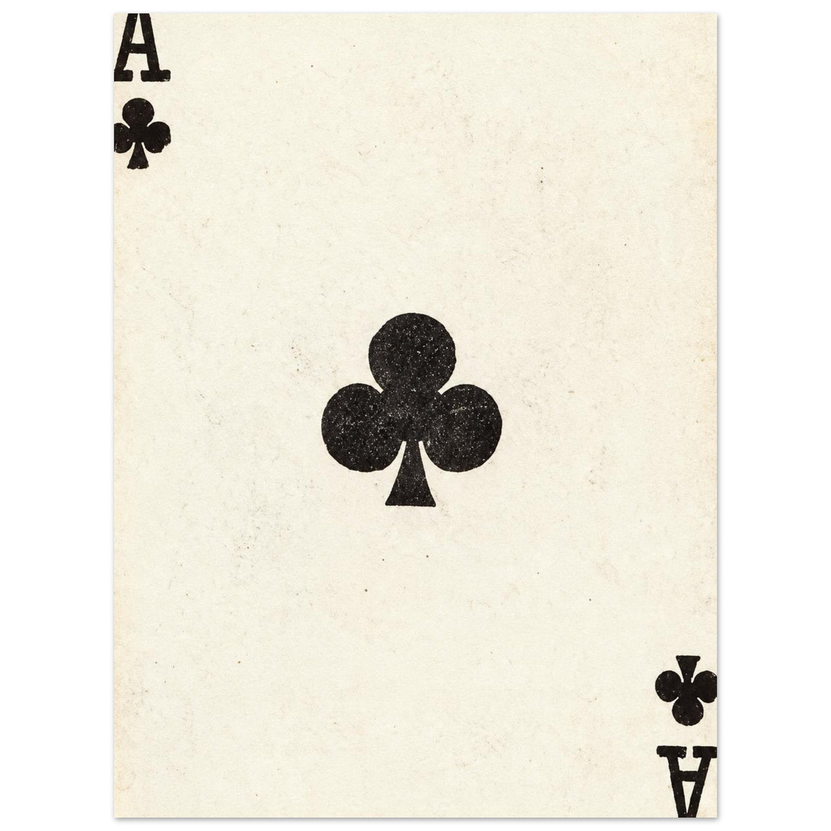 Black ace of clubs playing card on an aged cream background as an unframed poster.