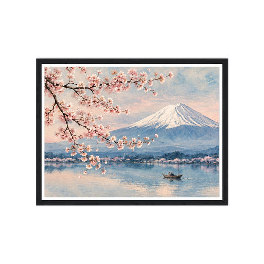 Fuji Cherry Blossom Print with a black frame