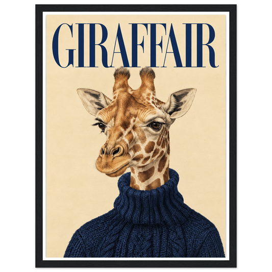 Giraffe in Knit Print with a black frame