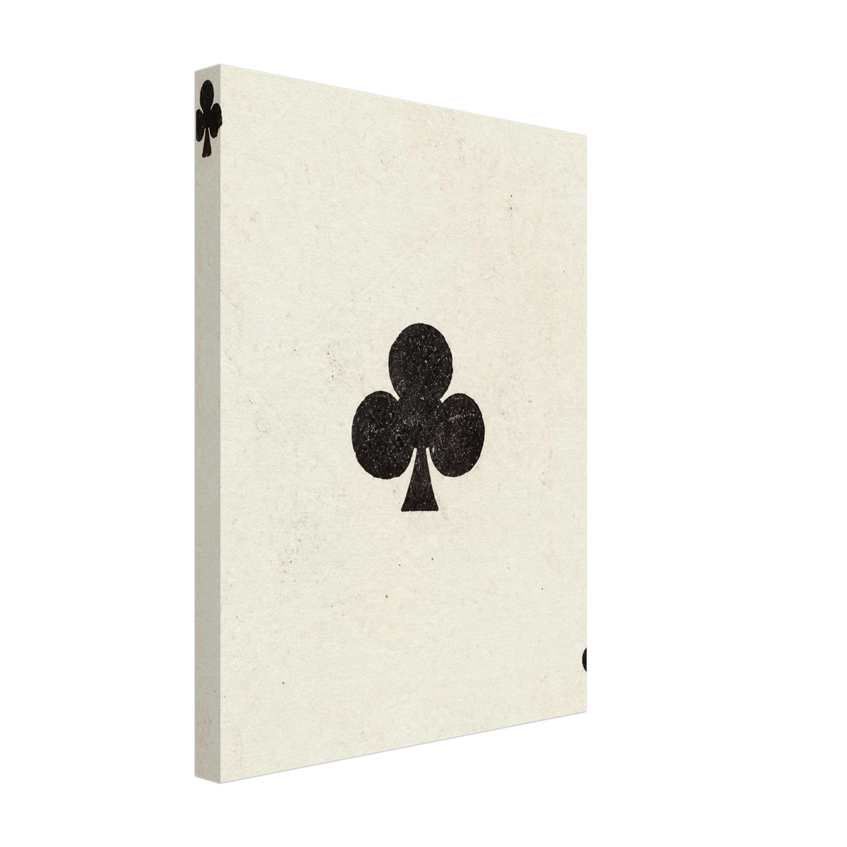 Black ace of clubs playing card on an aged cream background printed on canvas.