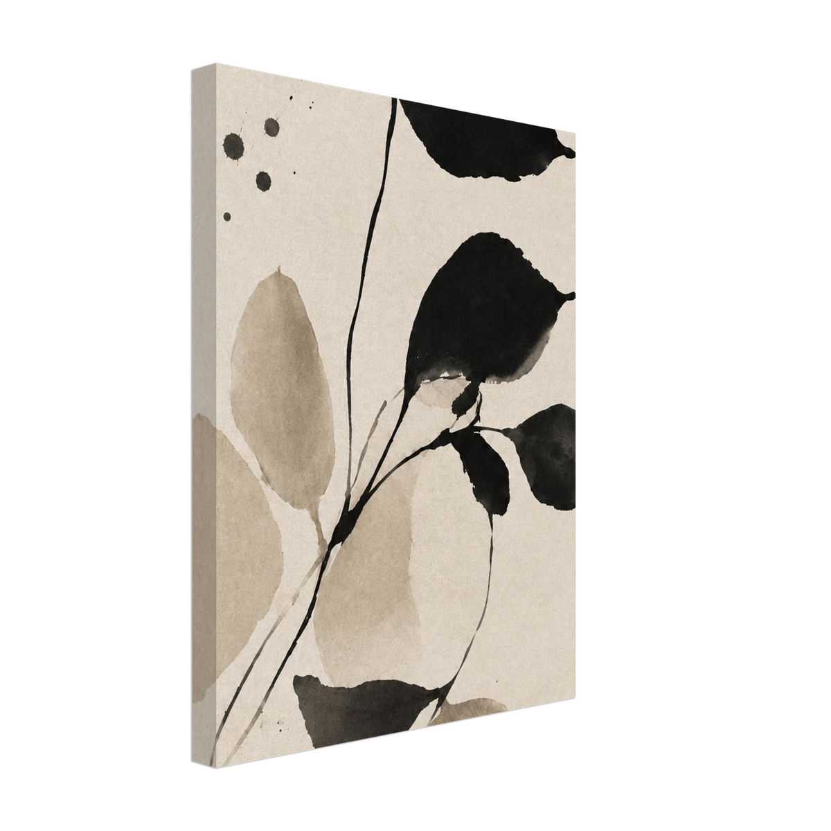 Black and taupe leaves on slender stems against a cream background as a canvas print.