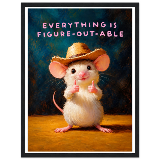 Cowboy mouse giving two thumbs up below Everything is figure-out-able lettering in a black frame.