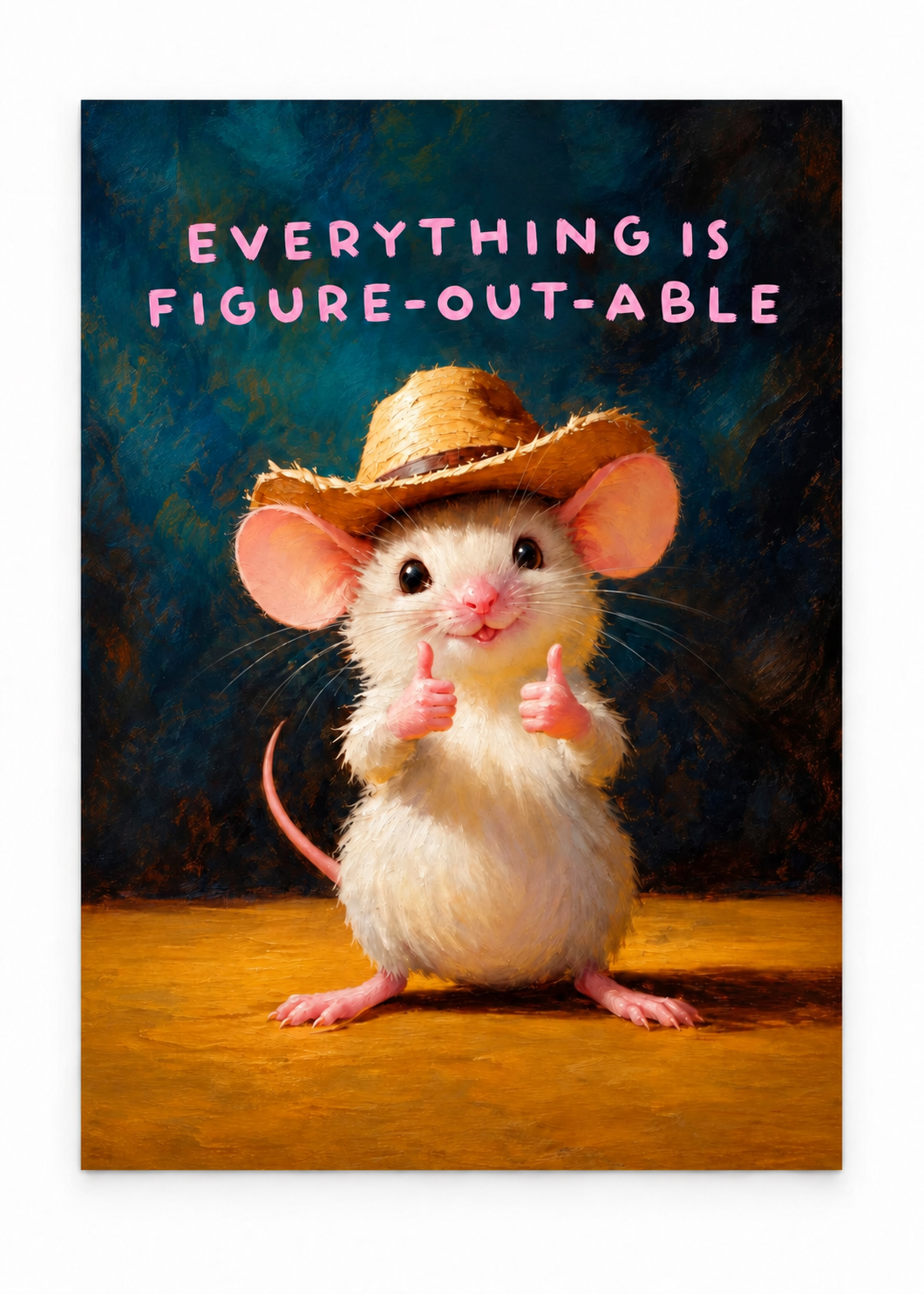Cowboy mouse giving two thumbs up below Everything is figure-out-able lettering as an unframed poster.